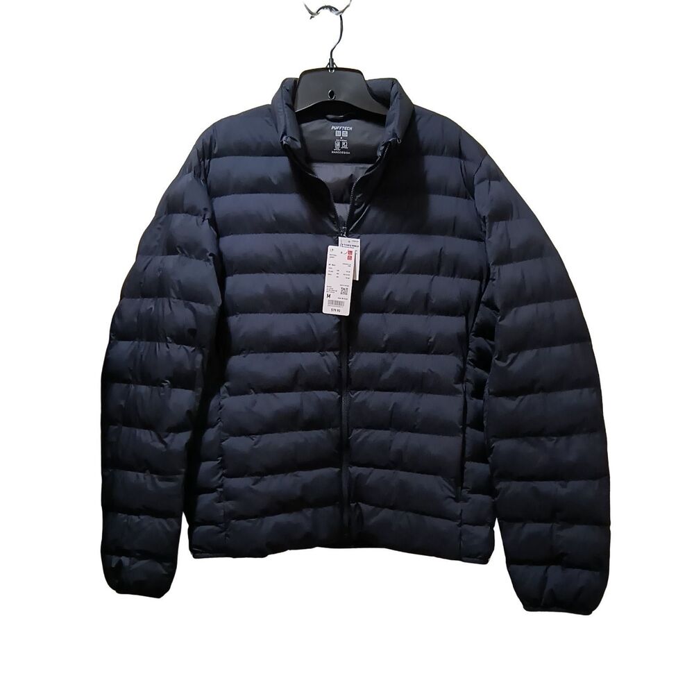 Uniqlo PUFFTECH Jacket Men Medium Navy Blue Lightweight Puffer Coat NWT
